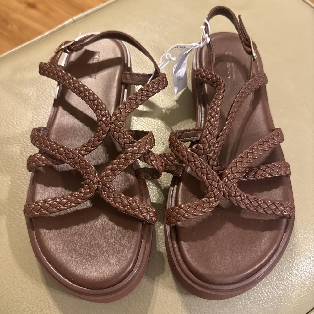 Old Navy Braided Strappy Brown Flat Sandals Women's Sz 10 Ankle Strap New W/tags